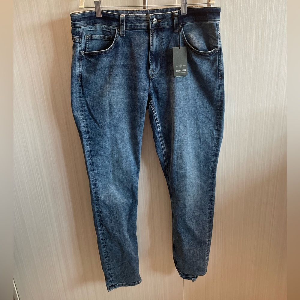 Only & Sons Warp Skinny Jeans Mid Wash NWT W36/L34